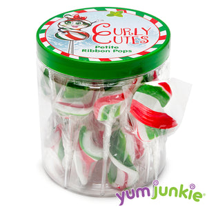 CurlyCutes Petite Ribbon Pops - Christmas Peppermint: 20-Piece Jar
